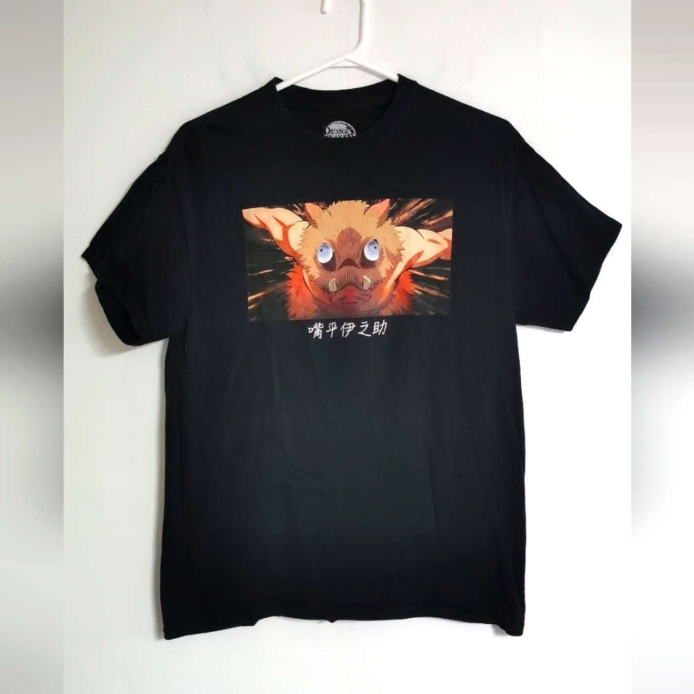 Demon Slayer Inosuke Hashibira Black Men's T-Shirt Kimetsu no Yaiba Anime Size M
